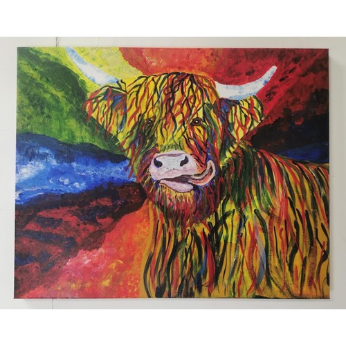 286 - M Leddy Highland Cow Oil on Canvas { 41cm H X 51cm W }.