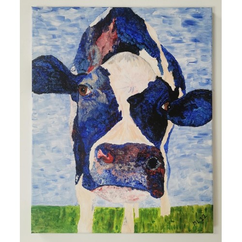 287 - M Leddy Friesian Cow Oil on Canvas { 51cm H X 41cm W }.