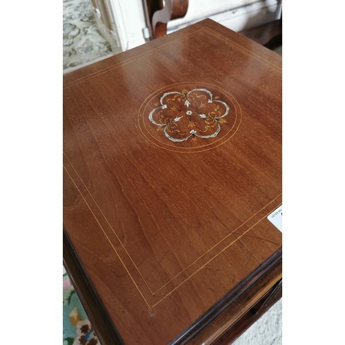 411A - Good quality Edwardian inlaid mahogany revolving bookcase {96 cm H x 50 cm W x 50 cm D}.