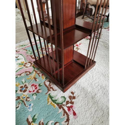 411A - Good quality Edwardian inlaid mahogany revolving bookcase {96 cm H x 50 cm W x 50 cm D}.