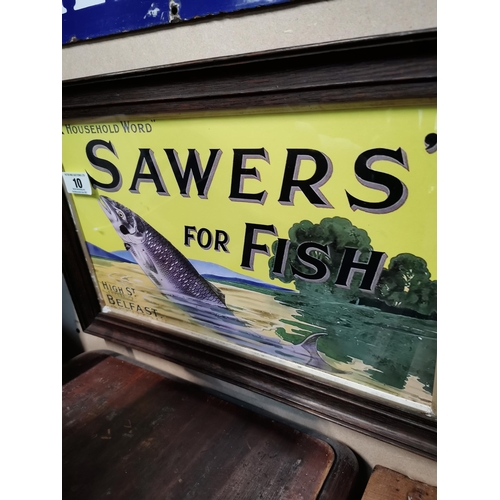 10 - Sawers for Fish Belfast framed advertising print. {33 cm H x 50 cm W}.