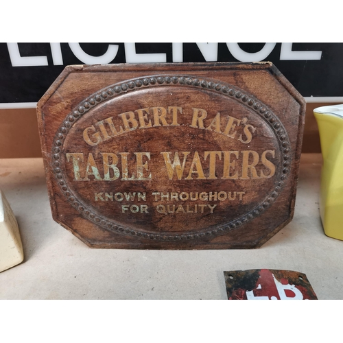 100 - Gilbert Rae Table Waters advertising show card. {18 cm H x 24 cm W}.