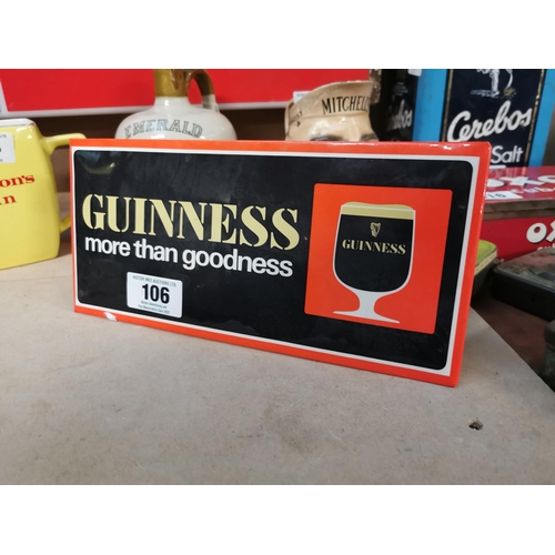 106 - Guinness For More Than Goodness celluloid advertising showcard {13 cm H x 28 cm W}