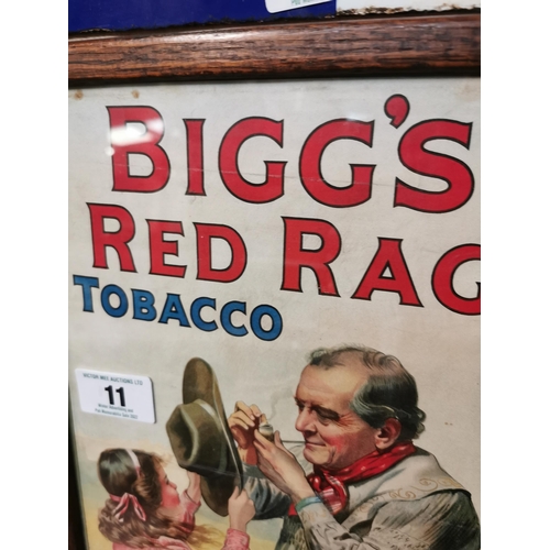 11 - Bigg's Red Rag Tobacco framed advertising showcard. {40 cm H x 27 cm W}.