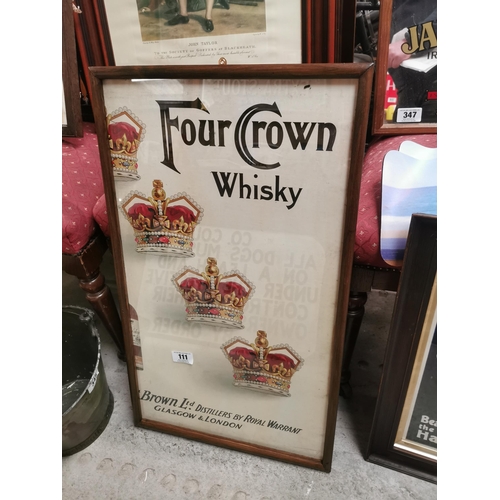 111 - Four Crown Whisky framed advertising showcard. {75 cm H x 44 cm W}.