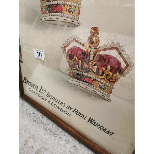 111 - Four Crown Whisky framed advertising showcard. {75 cm H x 44 cm W}.