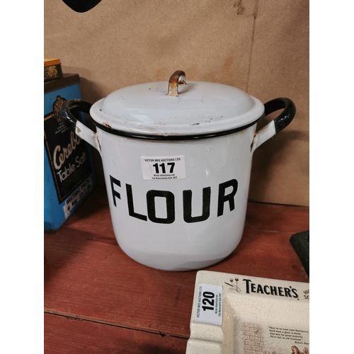 117 - 1930�s enamel Flour bin. {20 cm H x 28 cm Dia.}