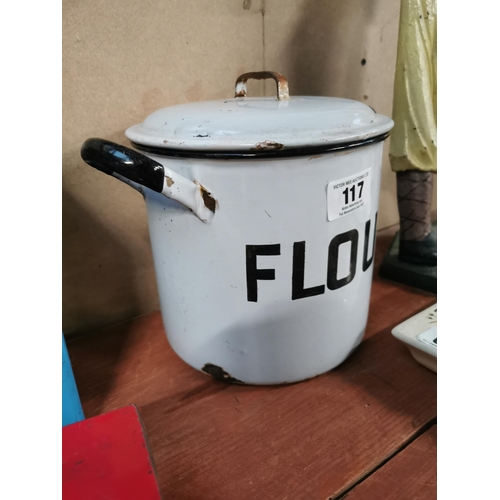 117 - 1930�s enamel Flour bin. {20 cm H x 28 cm Dia.}