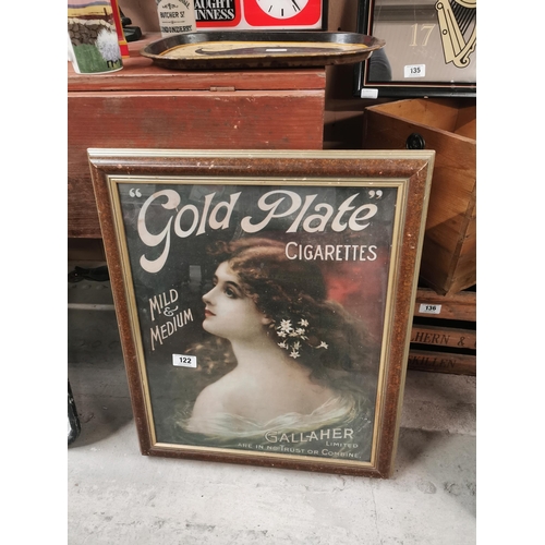 122 - Gallaher�s Gold Plate Mild and Medium Cigarettes framed advertising print. { 68 cm H x 55 cm W}.