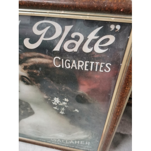 122 - Gallaher�s Gold Plate Mild and Medium Cigarettes framed advertising print. { 68 cm H x 55 cm W}.