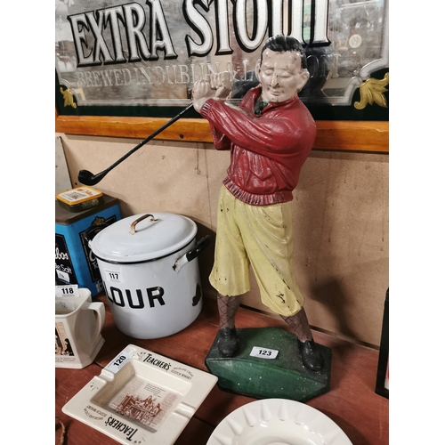 123 - Cast iron figure of Golfer. {53 cm H x 21 cm W x 16 cm D}.