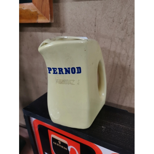 124 - Pernod ceramic advertising water jug. {14 cm H x 13 cm W x 10 cm D}.