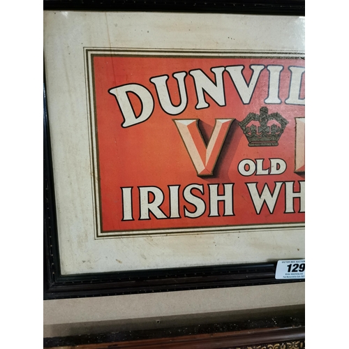 129 - Rare Dunville's Old Irish Whiskey framed advertising show card {33 cm H x 52 cm W}.