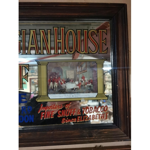 130 - Georgian House Snuff N Cape 15 Melton Road Putney London framed advertising mirror. { 38 cm H x 51 c... 