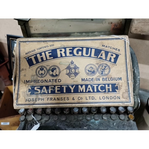 143 - The Regular Safety Match advertising display box Joseph Francis and Co London. {6 cm H x 21 cm W x 1... 