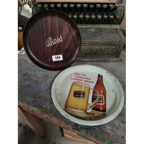 144 - 1950's Sanewood circular Bass advertising tray and tin plate Carling Black Label tray. {25 cm Dia} a... 