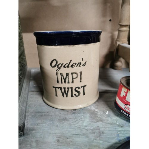 146 - Ogden's Impie Twist tobacco stoneware advertising jar.