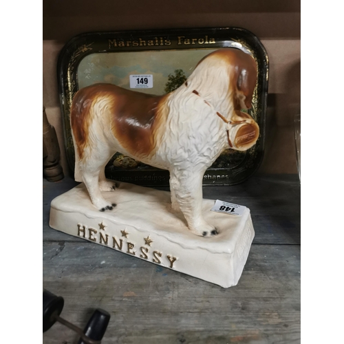 148 - Hennessy Brandy plaster advertising model of Dog. {28 cm H x 31 cm W x 12 cm D}.