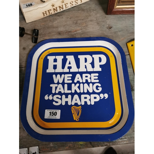 150 - 1950s Harp - We Are Talking Sharp advertising drinks tray {33 cm H x 33 cm W}.