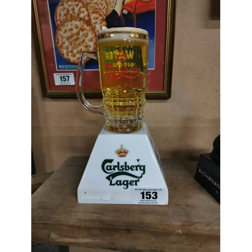 153 - Carlsberg Lager light up counter display advertising sign {23 cm H x 13 cm W x 13 cm D}