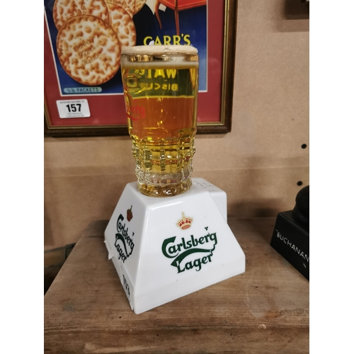 153 - Carlsberg Lager light up counter display advertising sign {23 cm H x 13 cm W x 13 cm D}