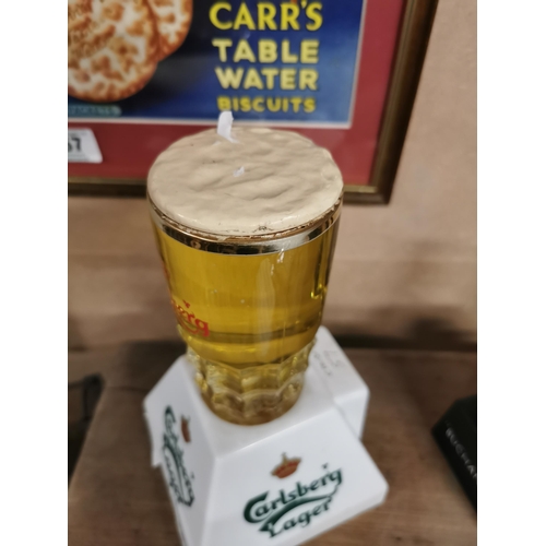 153 - Carlsberg Lager light up counter display advertising sign {23 cm H x 13 cm W x 13 cm D}