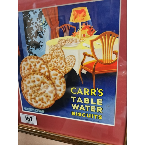 157 - Carr's Table Water Biscuits framed advertising showcard. { 39 cm H x 22 cm W}.