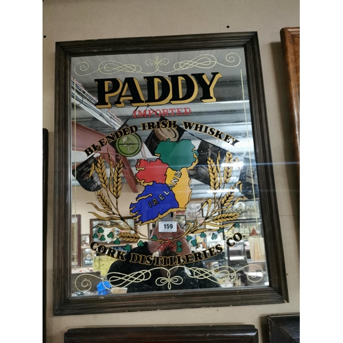 159 - Paddy Whiskey Cork Distillers framed advertising mirror.{72  cm H x 57 cm W}.