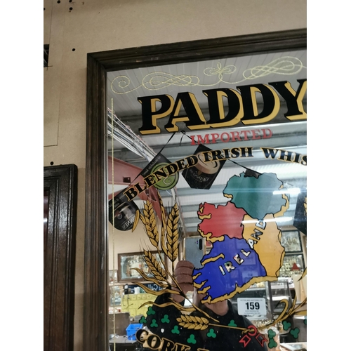 159 - Paddy Whiskey Cork Distillers framed advertising mirror.{72  cm H x 57 cm W}.