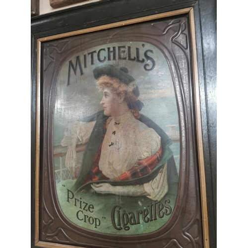 163 - Rare Mitchell's Prize Crop Cigarettes embossed tin plate framed advertising sign {77 cm H x 61 cm W}... 