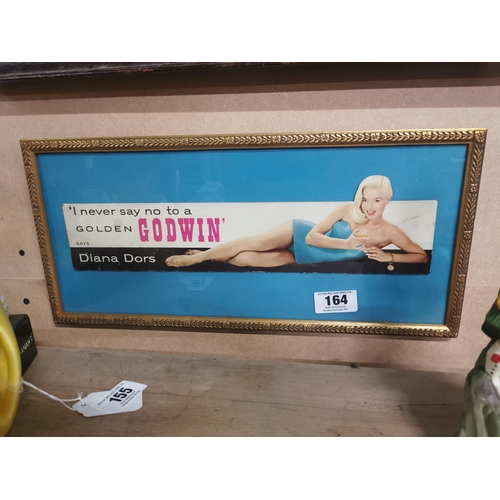 164 - Never Say No To A Godwins Diana Dors advertising showcard. {22 cm H x 47 cm W}.