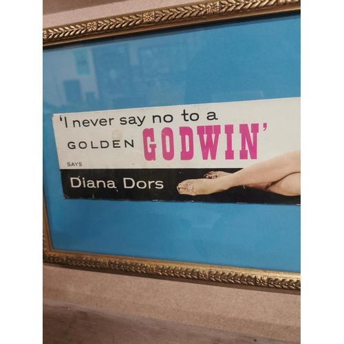 164 - Never Say No To A Godwins Diana Dors advertising showcard. {22 cm H x 47 cm W}.