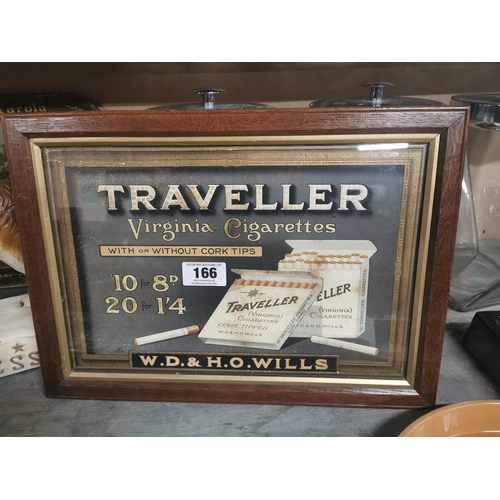 166 - Travellers Virginia Tobacco framed advertising showcard. {31 cm H x 44 cm W}.