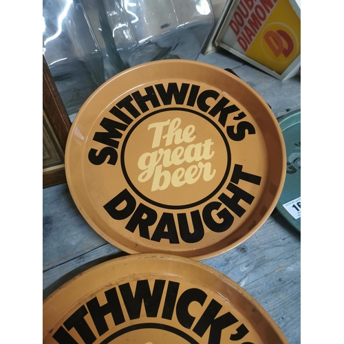 168 - Three Smithwick's Draught - The Great Beer tin plate advertising drinks trays {30 cm Dia.}.