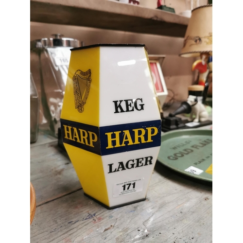 171 - Harp Lager light up counter advertising box. {22 cm H x 12 cm W}.