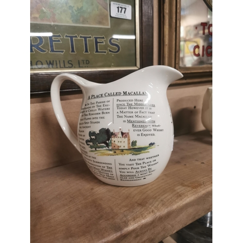 175 - MacCallan Whiskey ceramic advertising water jug. {16 cm H x 18 cm W x 10 cm D}.