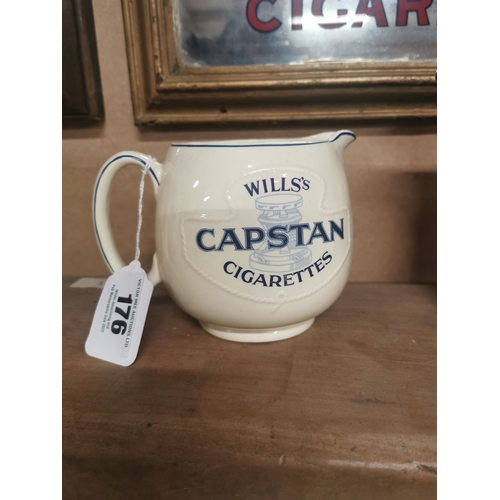 176 - Wills's Capstan advertising water jug. {11 cm H x 16 cm Dia}.