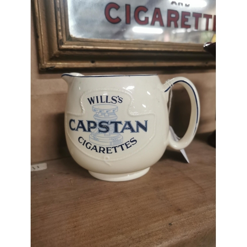 176 - Wills's Capstan advertising water jug. {11 cm H x 16 cm Dia}.