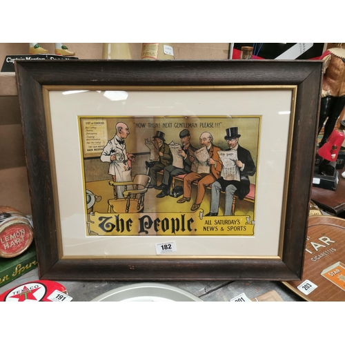 182 - The People Newspaper framed advertising showcard. {47 cm H x 59 cm W}.