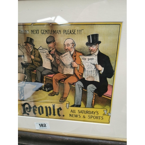 182 - The People Newspaper framed advertising showcard. {47 cm H x 59 cm W}.