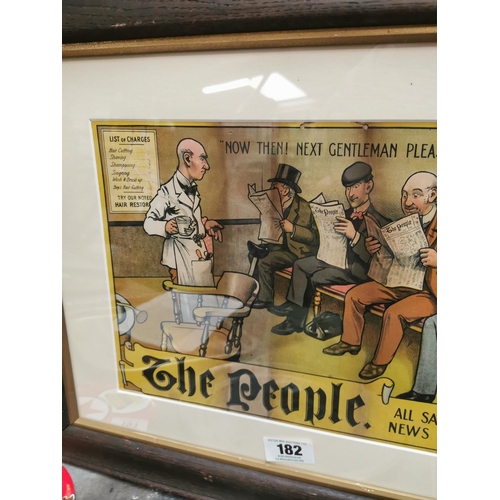 182 - The People Newspaper framed advertising showcard. {47 cm H x 59 cm W}.