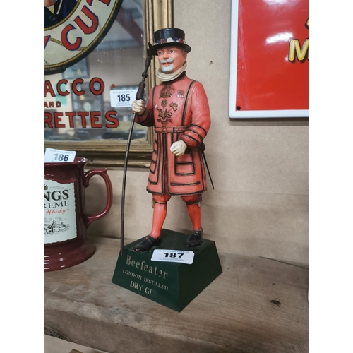 187 - Beefeater London Gin perspex advertising figure. {30 cm H x 10 cm W x 10 cm D}.