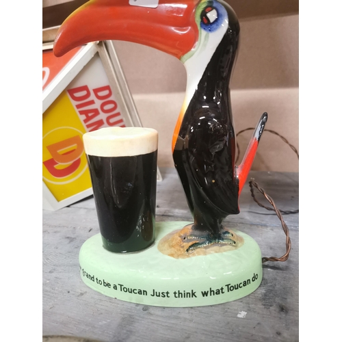 189 - Guinness Toucan ceramic advertising lamp with original shade {43 cm H x 32 cm W x 20 cm D}.