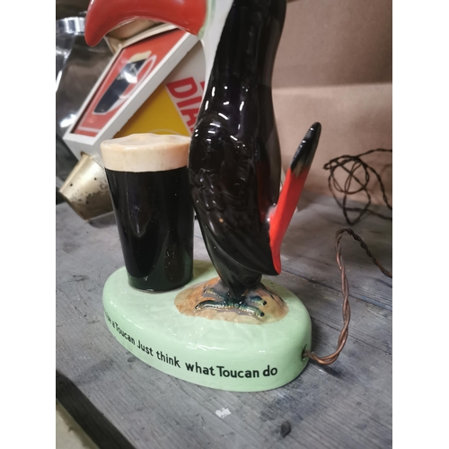 189 - Guinness Toucan ceramic advertising lamp with original shade {43 cm H x 32 cm W x 20 cm D}.