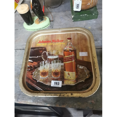 193 - Johnnie Walker advertising drink's tray. { 35cm H X 35cm W }.