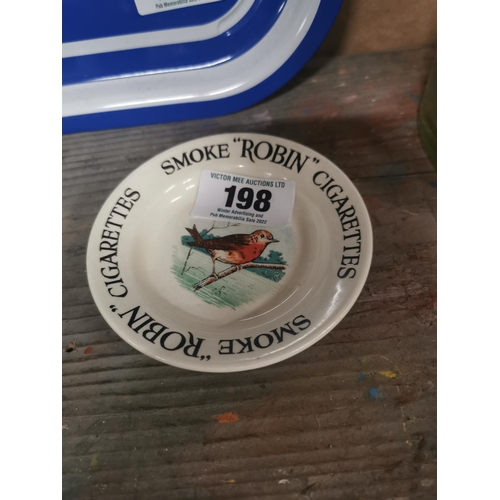 198 - Smoke Robin Cigarettes ceramic advertising ashtray.