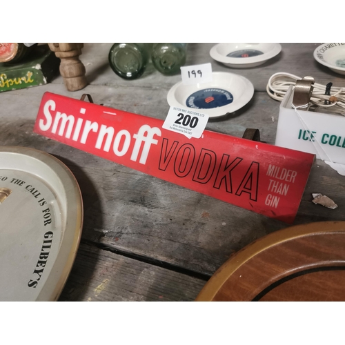 200 - Smirnoff Vodka - Milder Than Gin Perspex advertising shelf sign {7 cm H x 35 cm W x 5 cm D}.