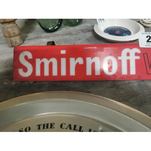 200 - Smirnoff Vodka - Milder Than Gin Perspex advertising shelf sign {7 cm H x 35 cm W x 5 cm D}.