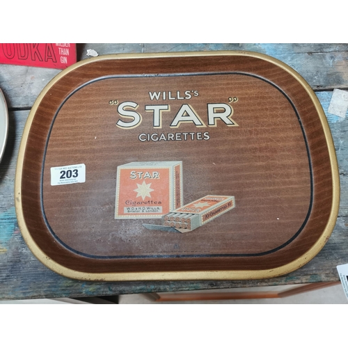 203 - Will's Star Cigarettes advertising drinks tray.{ 32cm H X 41cm W }