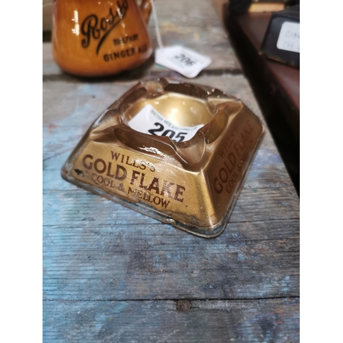 205 - Will�s Gold Flake Cool and Mellow advertising ashtray. {4 cm H x 10 cm W x 9 cm D}